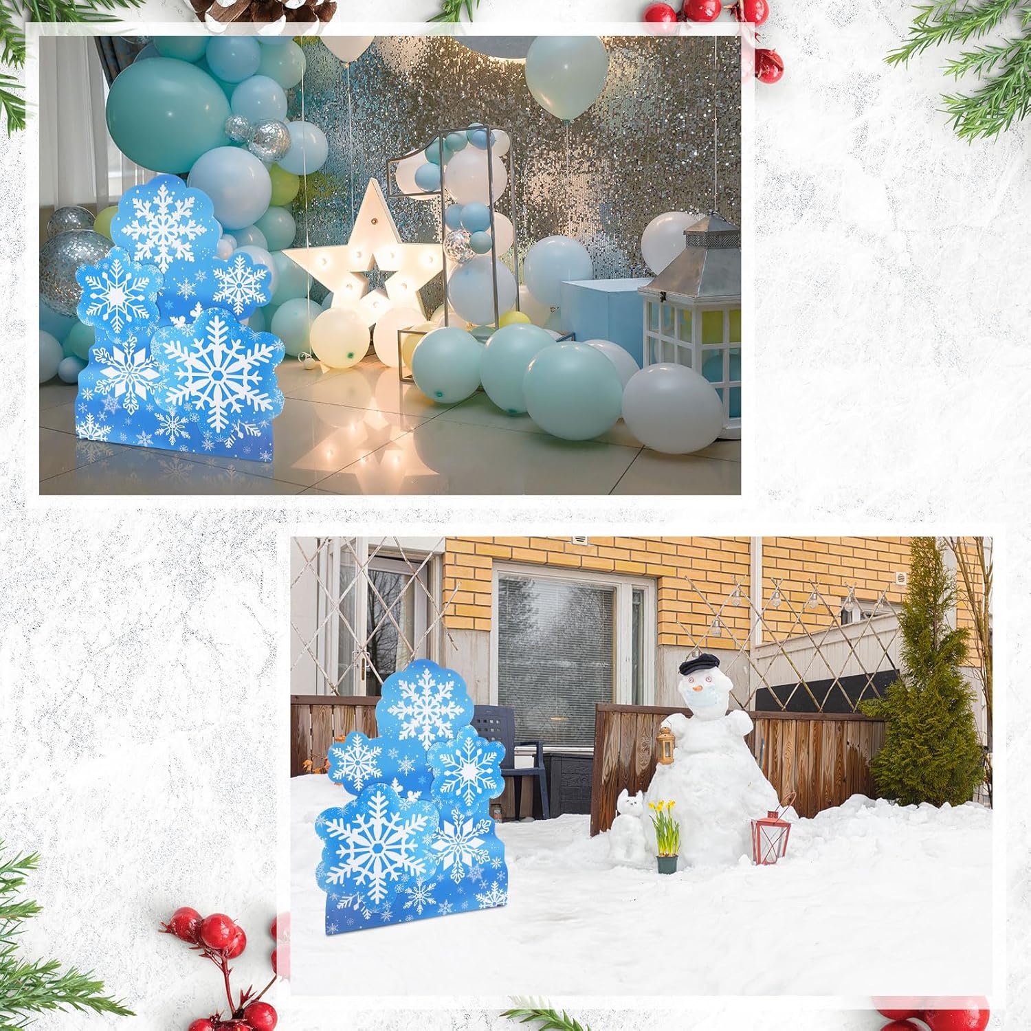 4 Ft Frozen Snowflake Stand-Up Cutout Winter Wonderland Decorations, Blue Snowflake Cardboard Cutout Christmas Party Photo Props for Winter Xmas Party Supplies, Photo Booth Backdrop