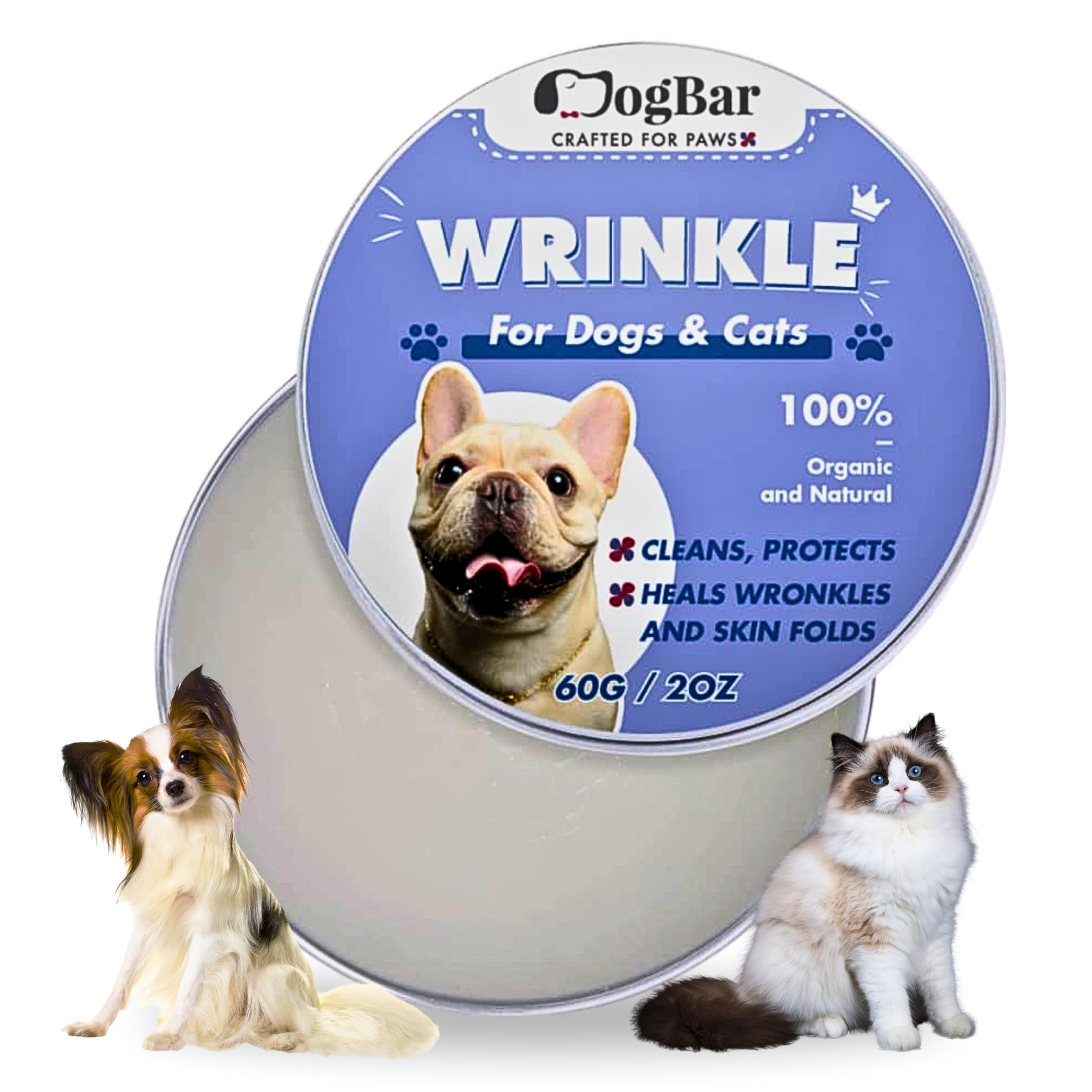 Wrinkle Balm - Pet Spa | Natural Snout Balm for Dogs & Cats – Healing, Calming Balm for Eyes, Dry, Crusty, Chapped Noses & Cracked Skinfolds | Organic & Essential Oils + Vitamin E | Unscented