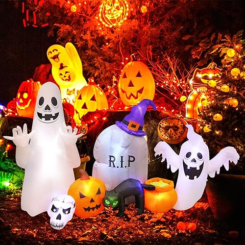 MGparty Decoraciones inflables de Halloween de 8 pies, fantasma, gato, calabaza, decoración de Halloween al aire libre con LED integrados, inflables