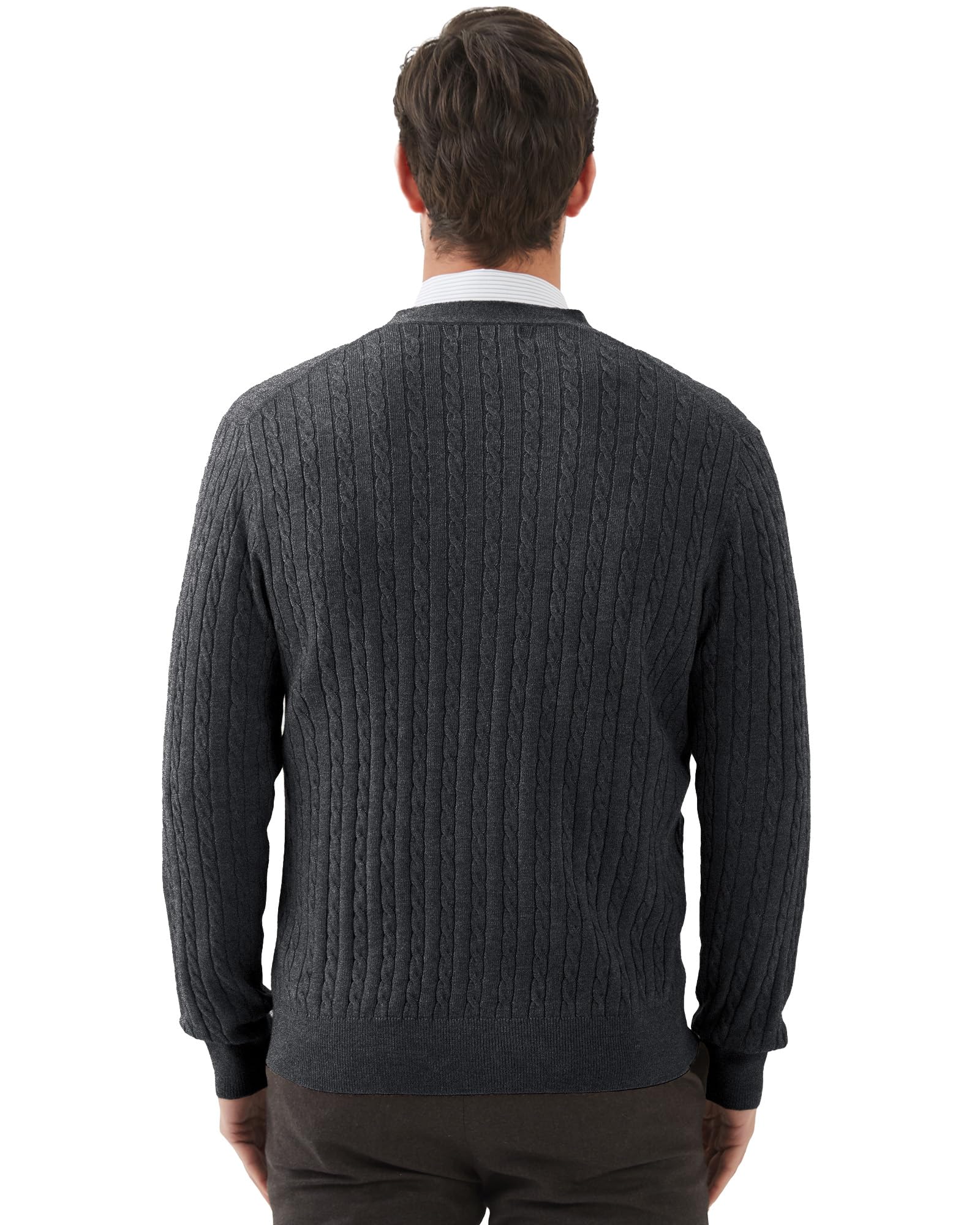 Kallspin Maglione da Uomo in Misto Lana con Maglia a Cavi e Scollo a V