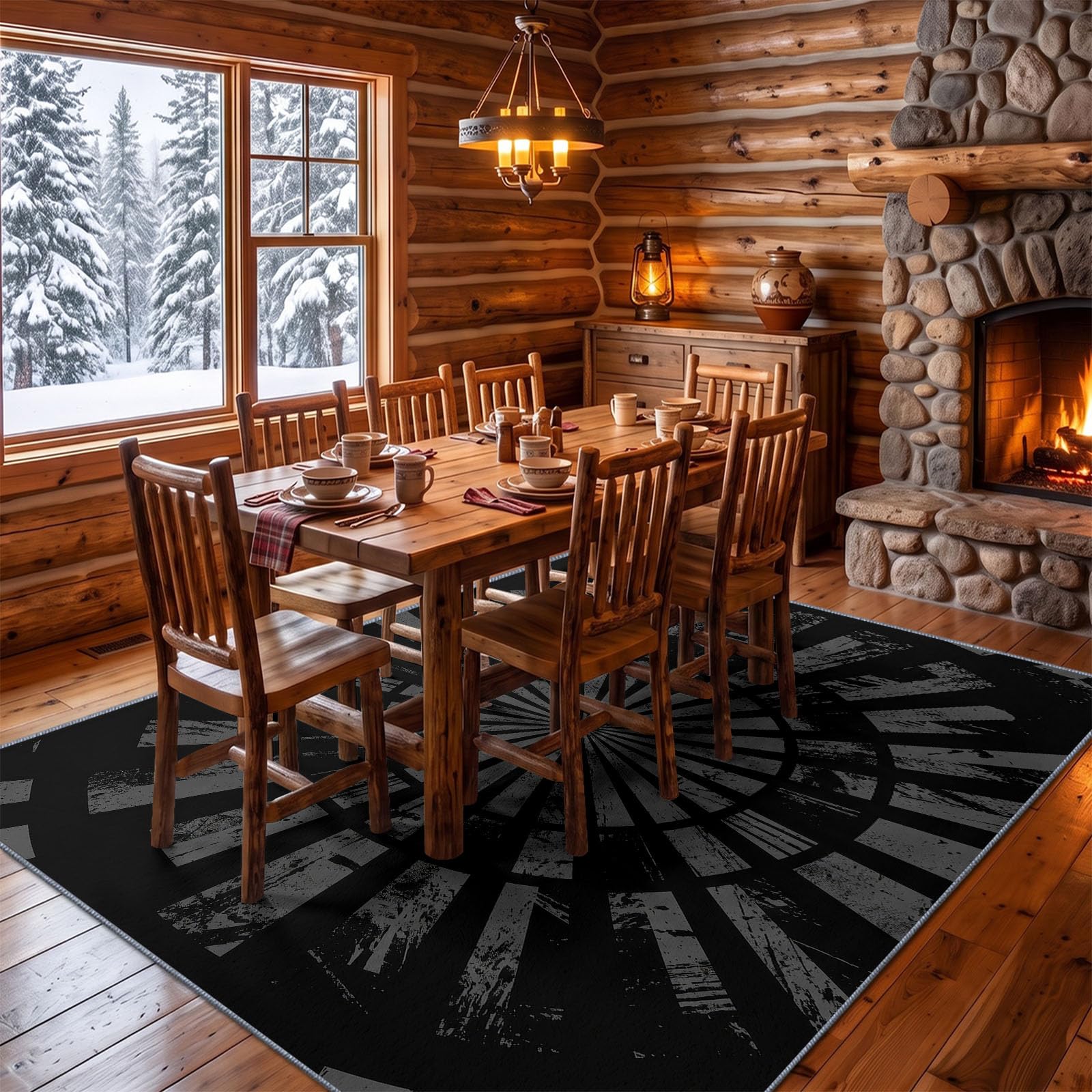 Noir Tapis Salon 140 x 200 cm, Minimaliste Lavable en Machine Tapis | Chambre Antidérapant, Abstrait Anneau Motif Rayonnant Tapise Bureau Salle a Manger, Doux Poil Ras Rug, Cuisine