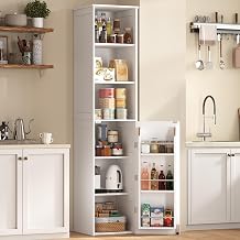 ChooChoo 70.8" H Narrow Kitchen Pantry Storage Cabinet, for Small Space | 5 Adjustable Shelves, 3 Door Racks, Space-saving Tall Pantry Cabinet, Freestanding Storage Floor Cabinet, White