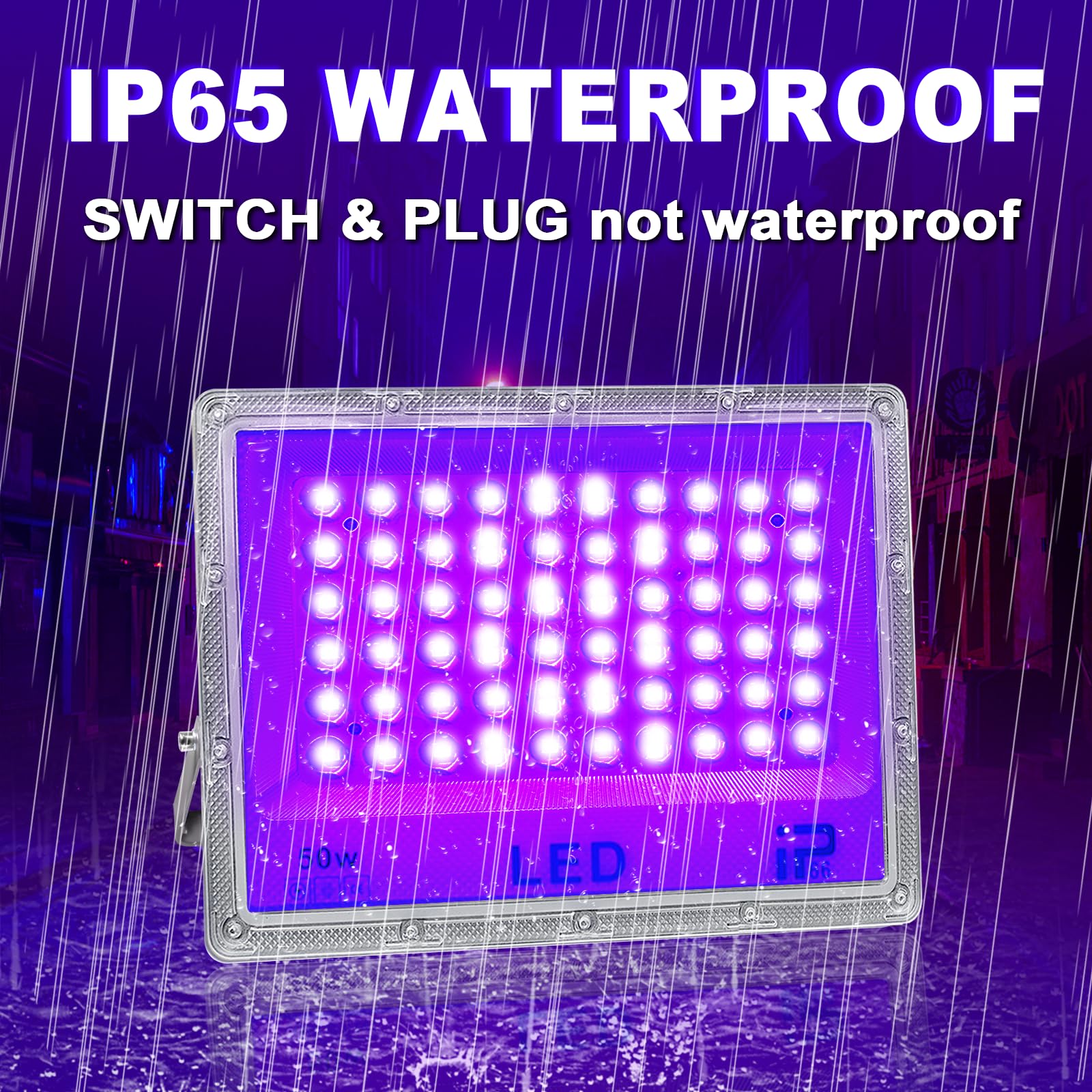 Luce UV LED 50W, Luce Nera uv 395-405nm, Faretto UV LED, Impermeabile IP66 Lampada ultravioletta, Faro uv per Festa fluorescente Halloween Natale Pittura del corpo