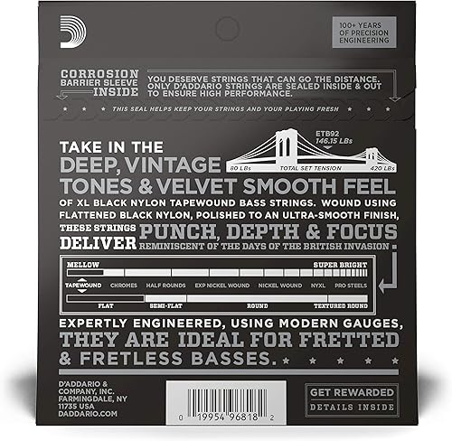 Miniatura 3 de D'Addario ETB92 - Cuerdas de bajo eléctrico con envoltura de cinta - Se adaptan a bajos de 4 cuerdas de escala larga con longitud de escala de hasta