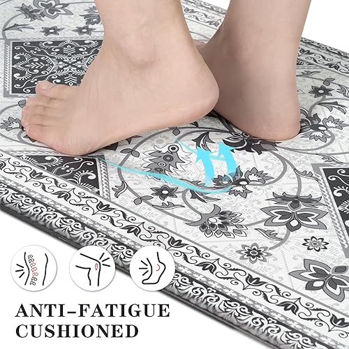 Miniatura 4 de ASPMIZ Juego de 2 tapetes de cocina bohemios, acolchados antifatiga, de espuma viscoelástica, antideslizantes, impermeables, cómodas, para cocina,