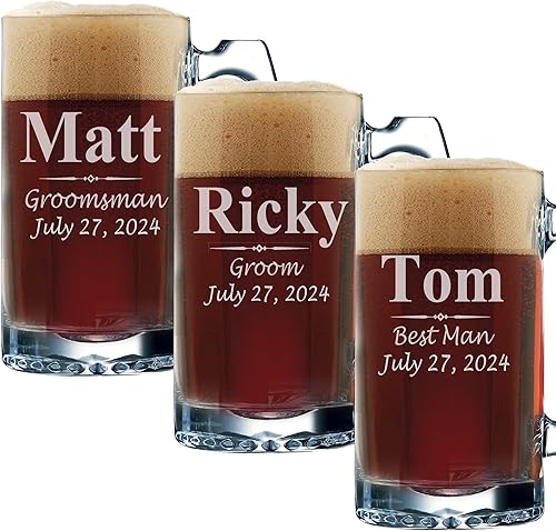 Juego de 3, juego de 5 juegos de 7 y más vasos de cerveza personalizados para padrinos de boda, grabado personalizado, tazas de regalo para el mejor disponible en Yaxa Venezuela