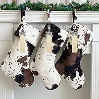 Vista 14 de Medias de Navidad de Felpa Personalizadas de Vaca Juego de 2 Grandes de 20" de Piel Bordada Medias de Navidad Personalizar Nombre Estilo Granja