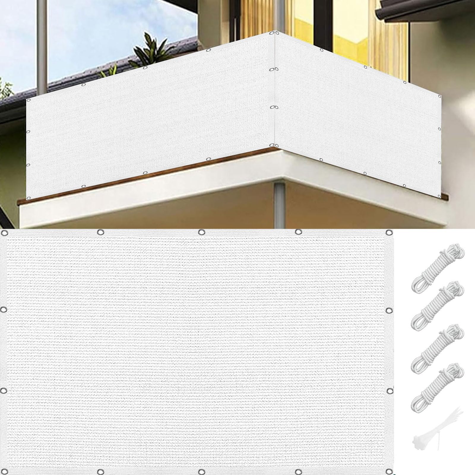 GJZQDKX Balkon Sicht50 x 360 cm - UV- und Windschutz, blickdichte Balkonbespannung, schnelltrocknend, reißfest, leicht für Terrasse und Garten, Weiß