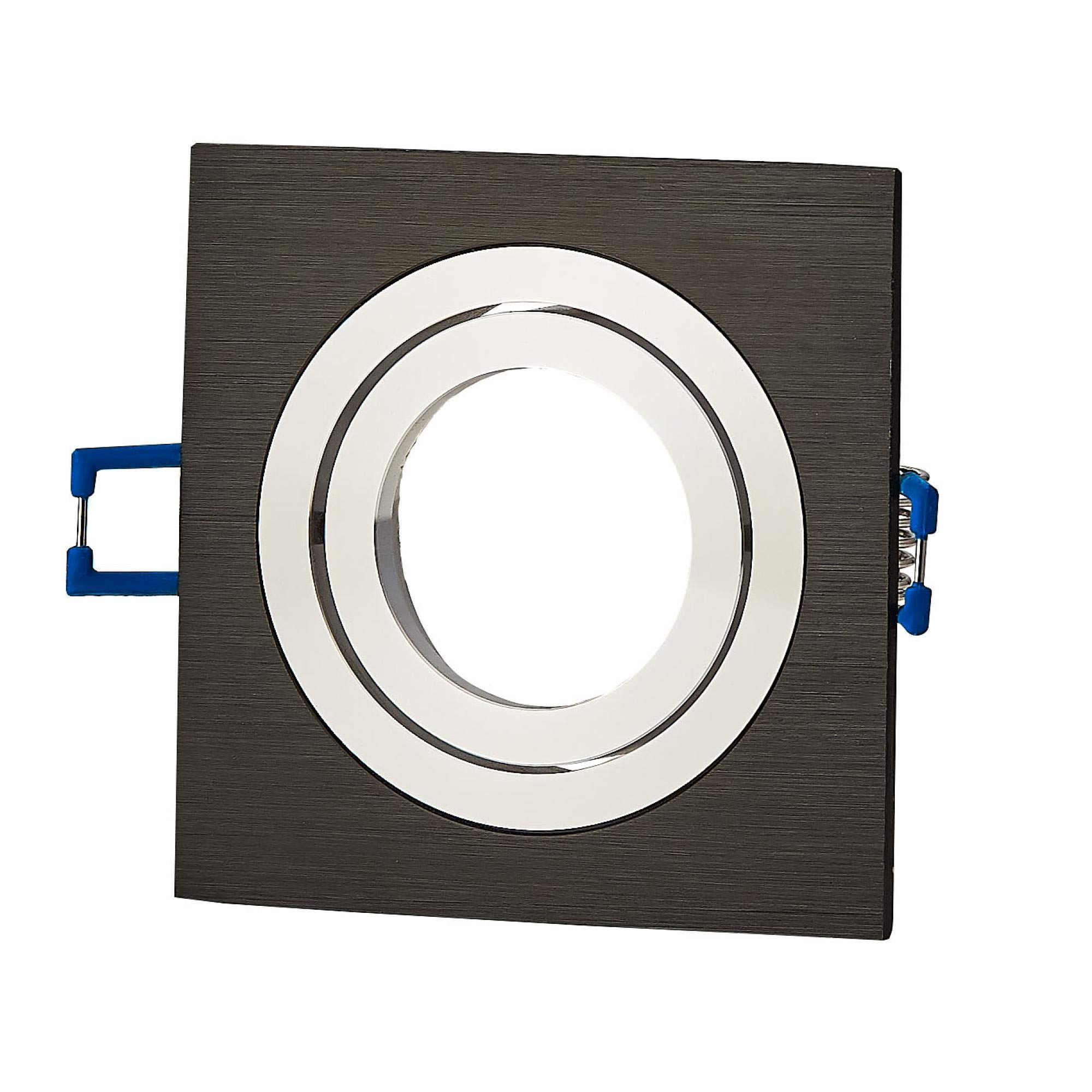 Set di 6 telai da incasso per faretto da incasso quadrato, nero, orientabile, piatto, per lampadine GU10 MR16, diametro 80 mm, foro per soffitto, faretto da incasso