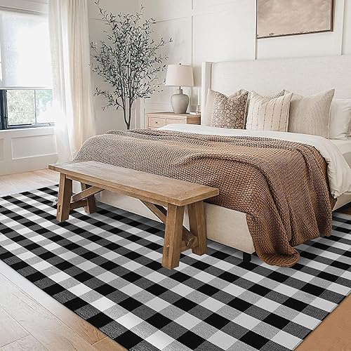 Miniatura 365 de IOHOUZE - Tapete a cuadros estilo búfalo de 5 x 8 pies para interiores y exteriores, lavable, para sala, tapete de bienvenida primavera-verano