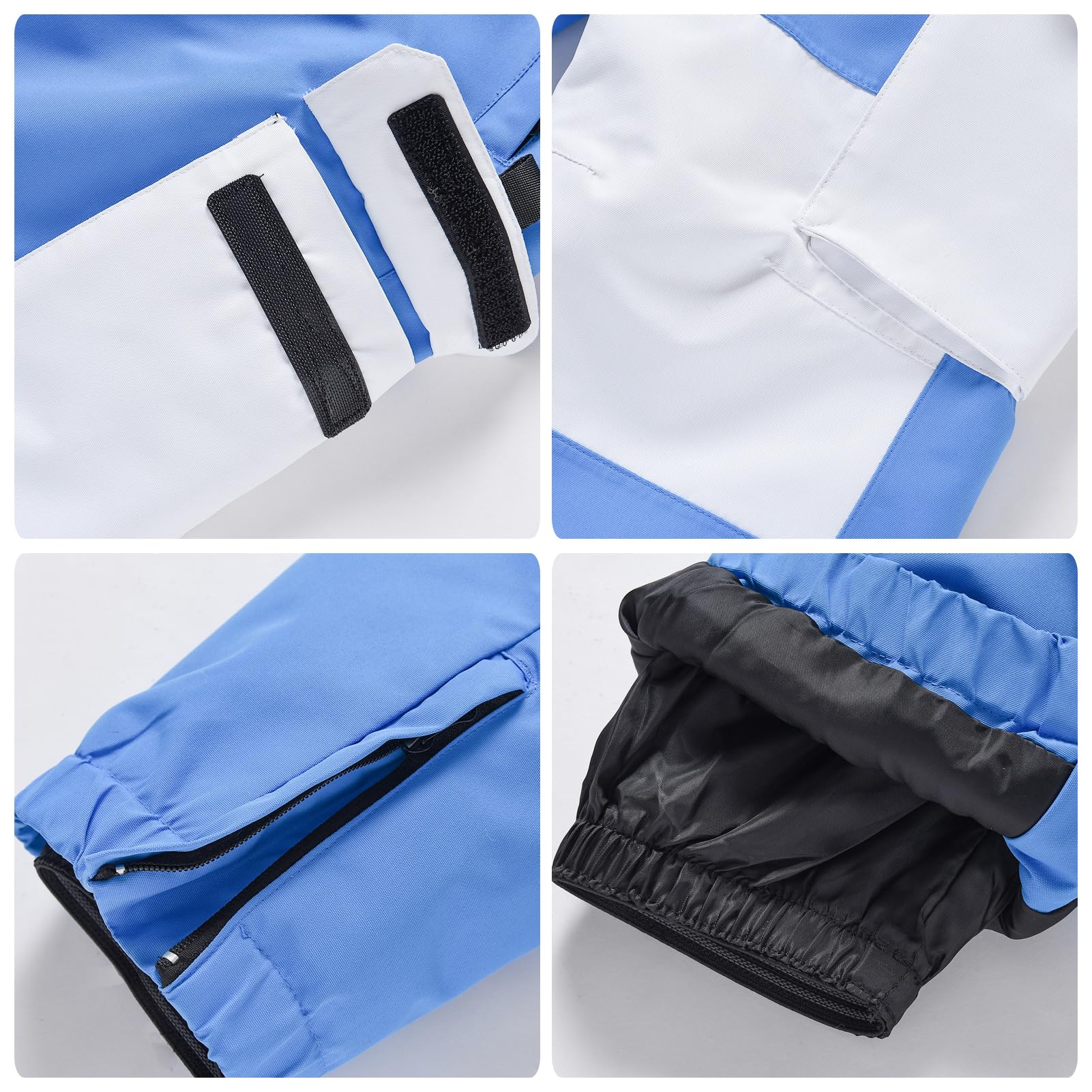 Traje de esquí infantil de 2 piezas, chaqueta de esquí con capucha y pantalones de esquí, transpirable, cálido, acolchado, traje de nieve para niños y niñas, azul real + pantalones azules de