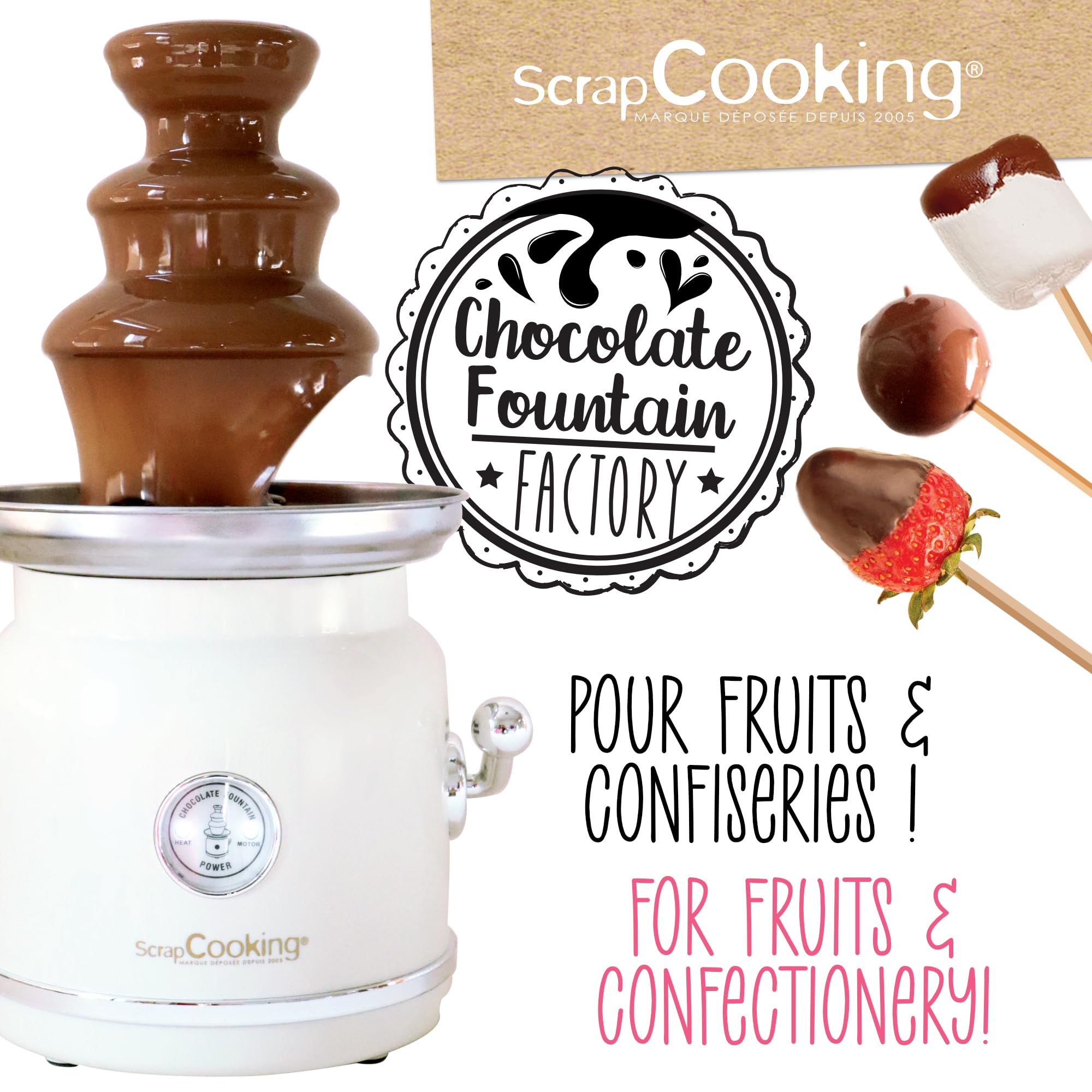 ScrapCooking - Fontaine à Chocolat - Tour 3 Étages en Inox & Maintien au Chaud - Design Vintage - Machine Fondue Chocolat Électrique - Idée Cadeau Pâtisserie Cuisine - 3897