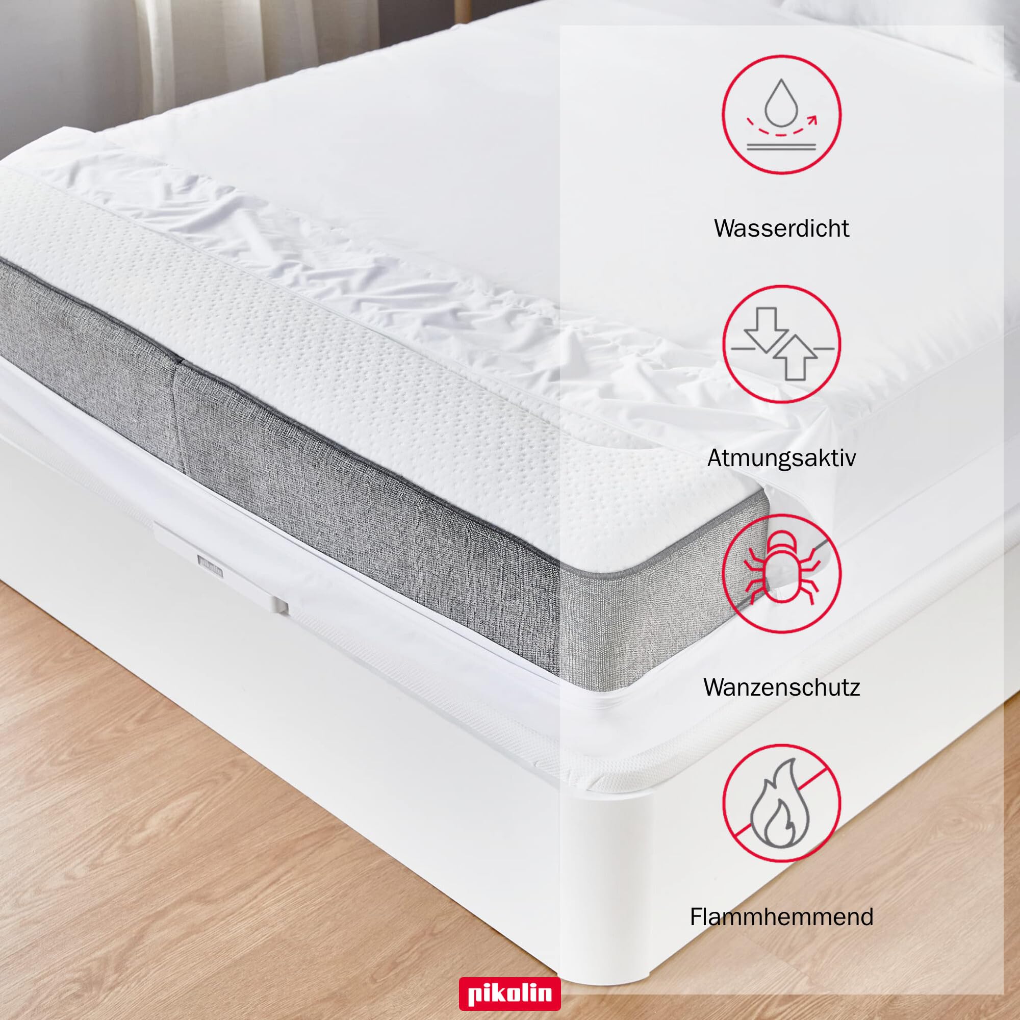 PIKOLIN â€“ wasserdichte Matratzenhülle, Atmungsaktiv, Smartseal Membran â€“ Milbenschutz, Hypoallergen, ReiÃŸverschluss U-Form â€“ Schützt 6 Seiten, Maschinenwaschbar, Oeko-Tex Zertifiziert | Rundum-Schutz, Reißverschluss, Hypoallergen, Nässeschutz, OEKO