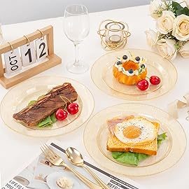 bUCLA 100PCS Gold Glitter Plastic Plates - 10.25inch Premium Plastic Glitter Disposable Dinner Plates - Ideal for Party & Thanksgiving