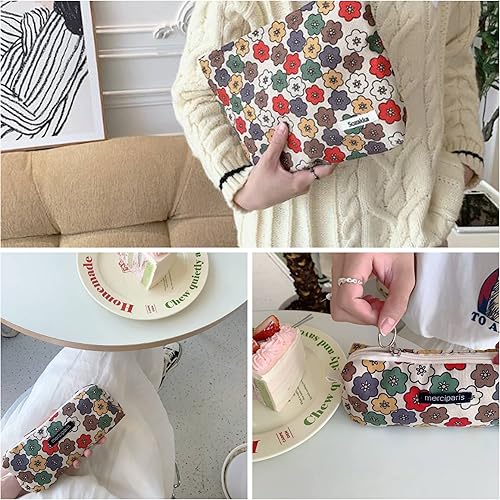 Miniatura 4 de KSMMA Bolsa de maquillaje para mujer, bolsa de cosméticos de pana y bolsa para lápices, juego de 2 piezas, organizador de cosméticos de moda, bolsa