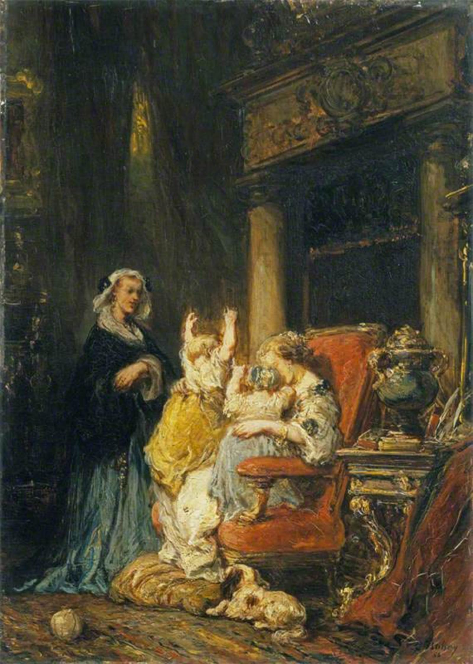 SERENDIPITP Vintage Picture Print on Canvas Wall Art Poster the Young Mother by Eugene Isabey Artwork Print Poster for Wall Decor 60x90cm