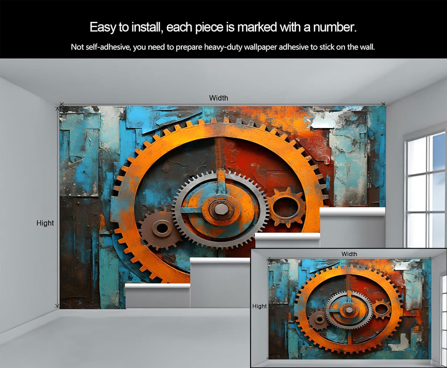 Steampunk Gears Wall Murals Peel and Stick Machine Parts Vintage Wallpaper for Bedroom, Clock Mechanism Self-Adhesive Wallpaper Large Poster for Kids Room Living Room Decor