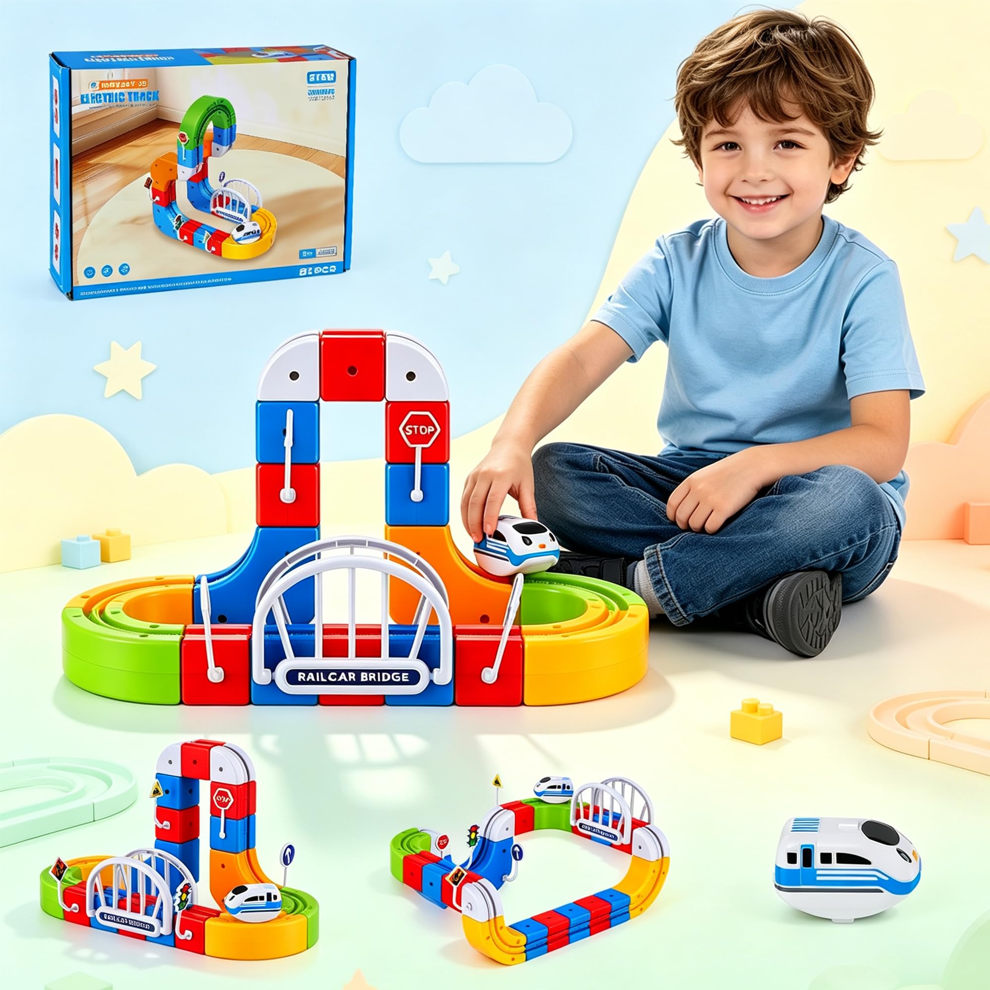 81PCS Magic Rail Cube Track Kids Toy, ClickRail Electric Train Set, 3D Modular Clip-Fit Anti-Gravity Magnetic Train Set, DIY 360° Loop STEM Building Construction Toy, Gift for Boys Girls Aged 3-8