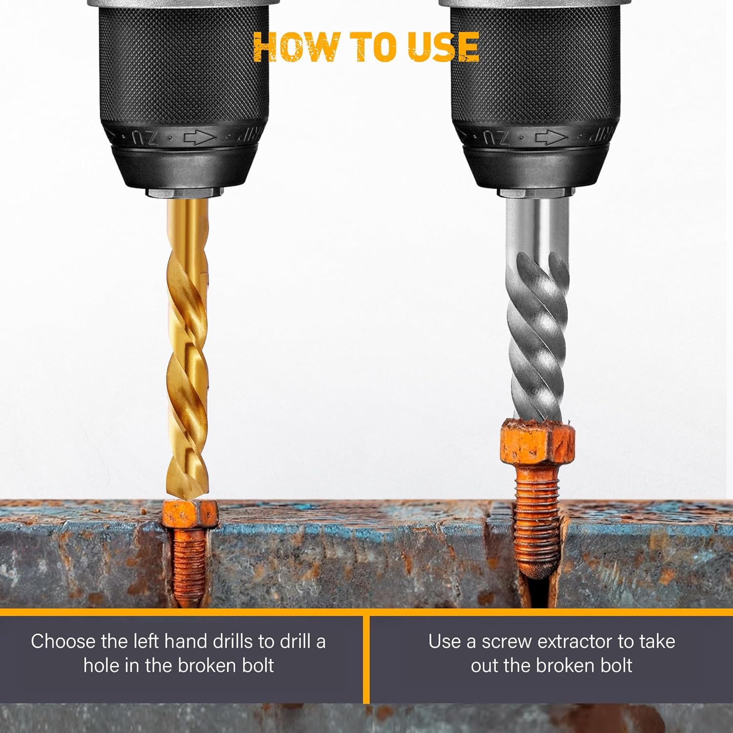 Screw Extractor and Left Hand Drill Bits Set, Bolt Remover Reverse Cobalt HSS Steel Drill Bit for Rounded-Off, Damaged Bolts, Screws&Studs Removal Tool