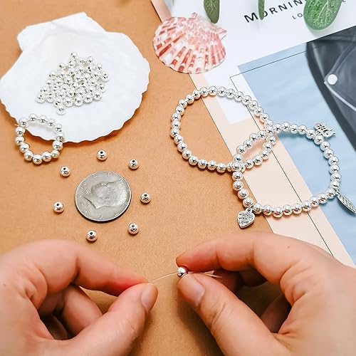 Miniatura 8 de 100 piezas de cuentas de bola redonda de plata de ley 925 genuinas de 2 mm, diminutas cuentas espaciadoras para joyería, cuentas sueltas para hacer