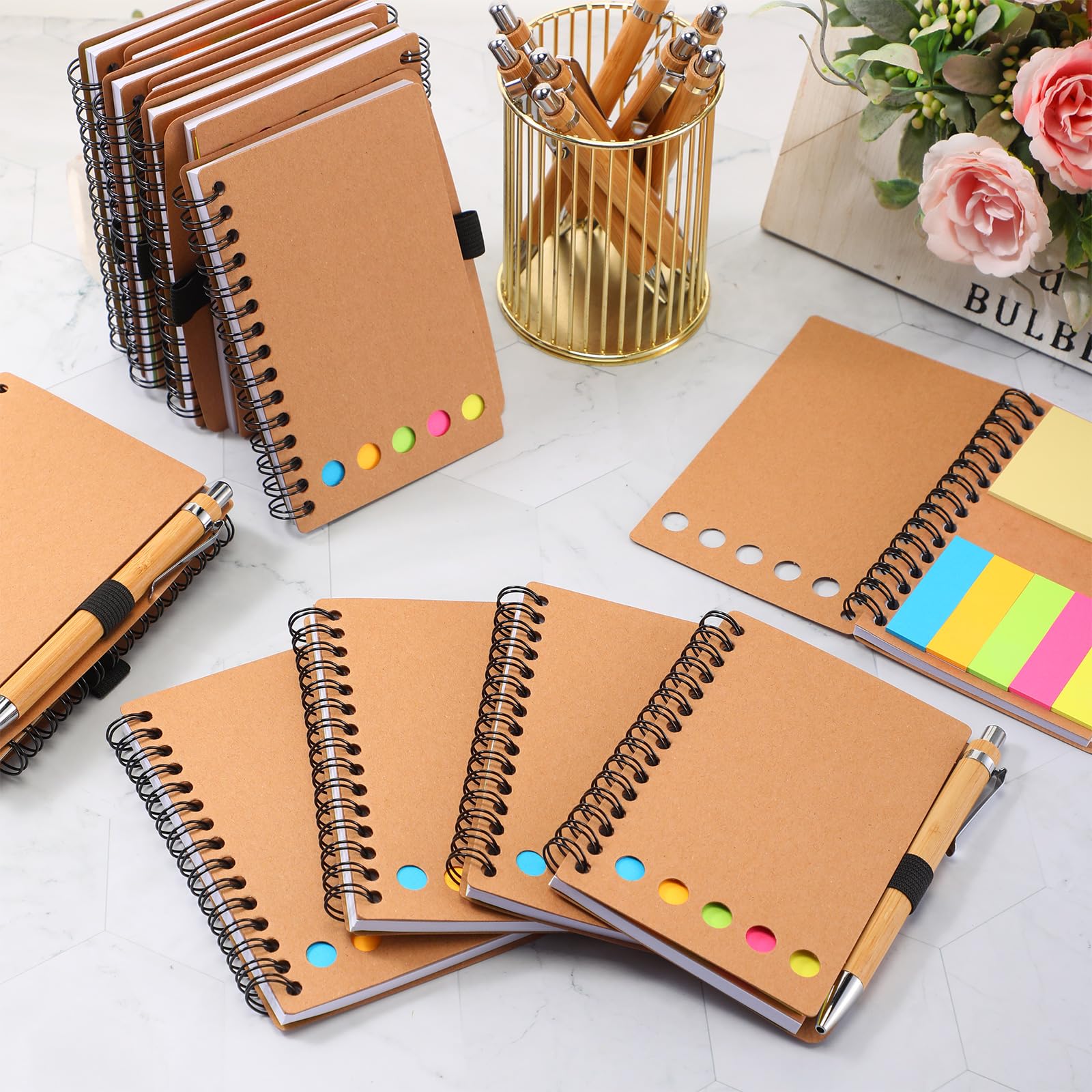 Chuangdi 10 Sets Dankeschön-Geschenke, Kraft-Notizbuch mit Haftnotizen und Bambus-Stift für den Schulanfang, Spiralnotizbuch mit Stiften für Mitarbeiter, Lehrer, Studenten, Kollegen, Freiwillige