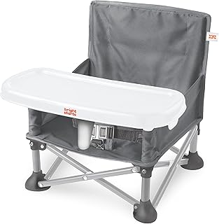 Bright Starts Pop \'N Sit Portable Booster, Indoor/Outdoor Use, Floor Seat with Feeding Tray, Grey, 6 Mos - 3 Yrs
