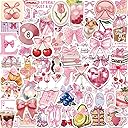 50PCS Pink Aesthetic Stickers Holographic Coquette Cute Stickers Pink Party Favors Bow Tie Decorations Laptop Vinyl Waterproof Sticker Pack