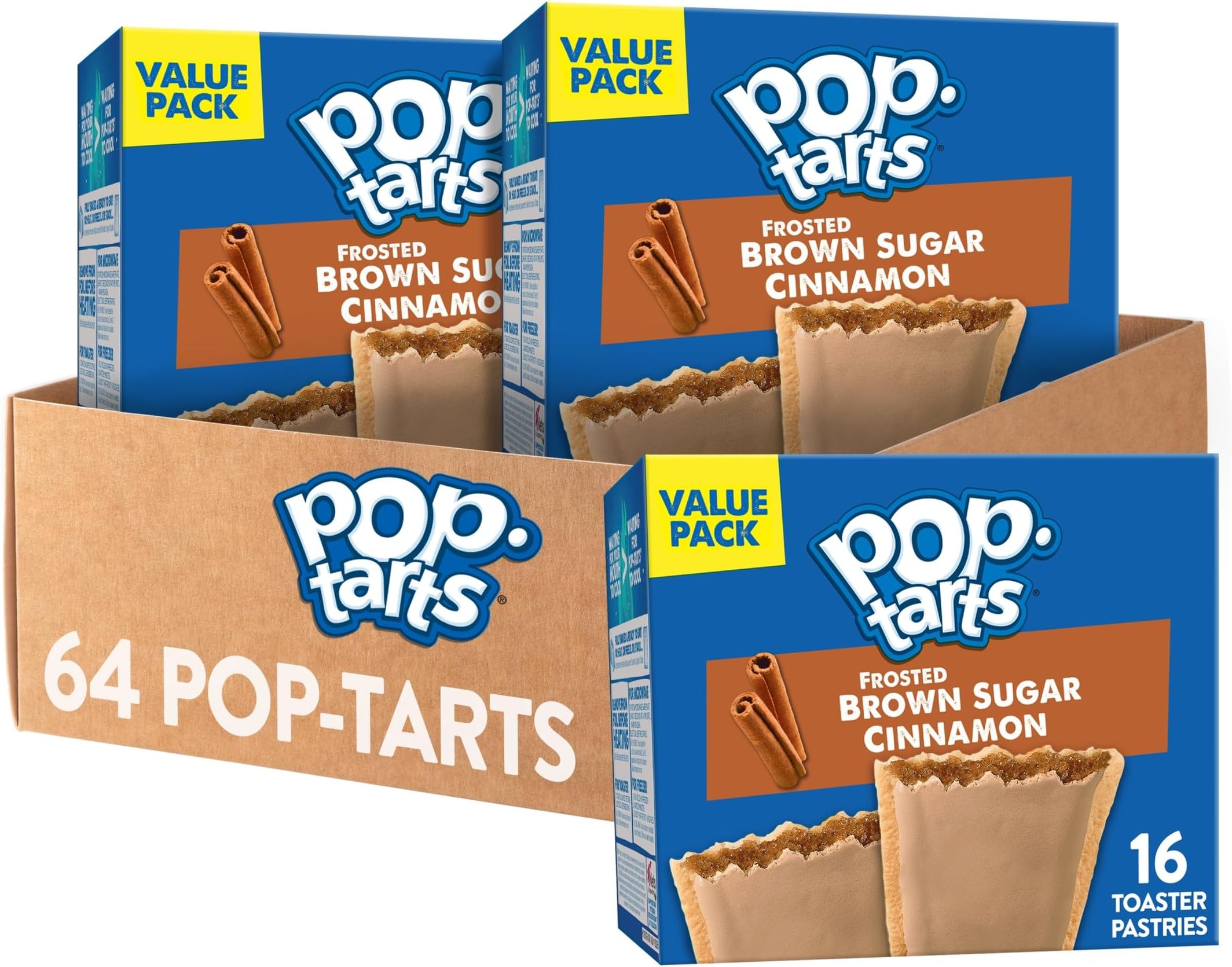 Pop-Tarts Toaster Pastries, Breakfast Foods, Kids Snacks, Frosted Brown Cinnamon Sugar, Value Pack (64 Pop-Tarts)