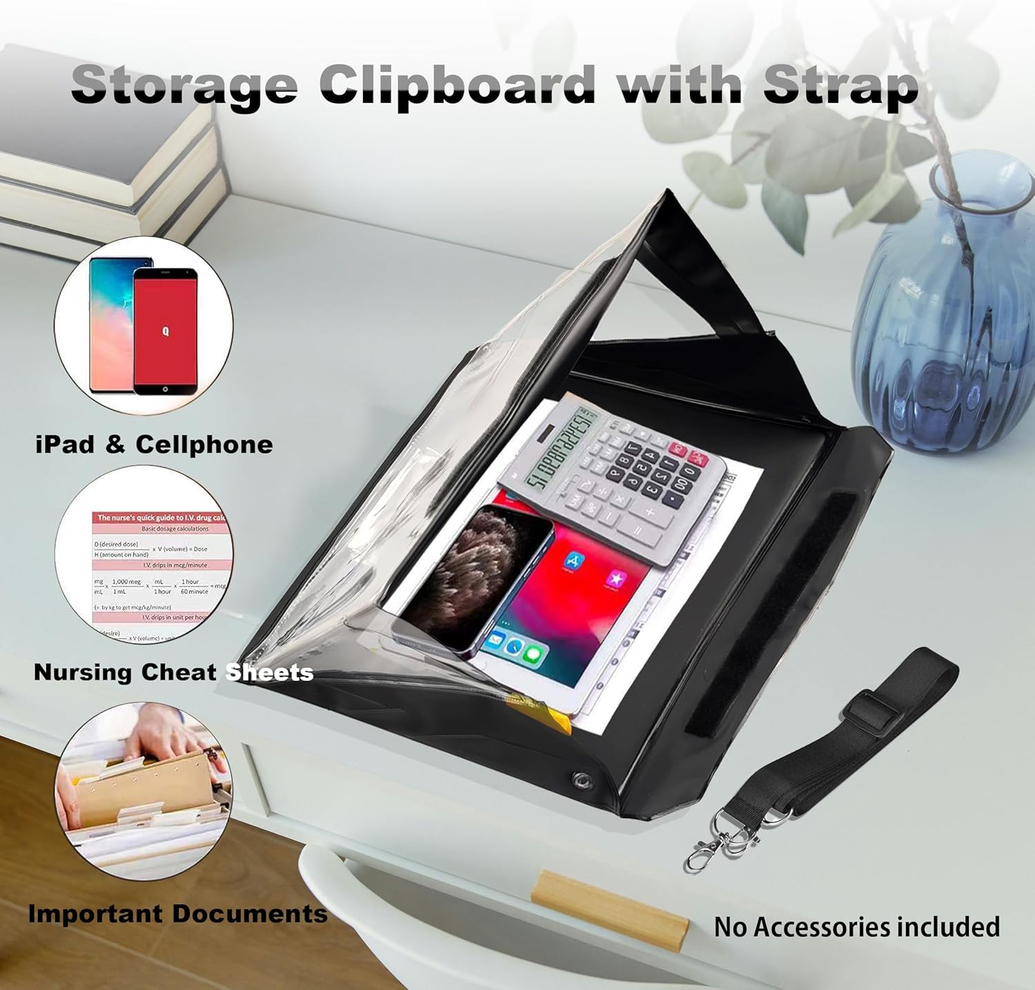 3 in 1 Landscape SuKoncer Waterproof Clipboard/Storage Clipboard with Strap/DIY Document Stand&Reading Light(Nighttime Writing) PVC Material for Indoor Outdoor Use(Light Not Included)