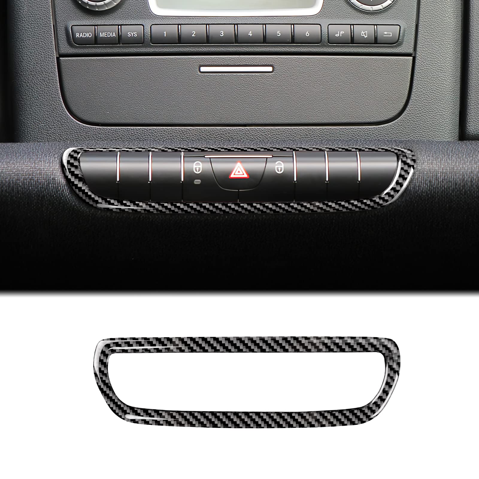 KUNGKIC Fibra di carbonio per auto pannello di controllo centrale aria adesivo decorativo compatibile con Mercedes Benz Smart 451 Fortwo 2011–2015 accessorio cornice per tasti di avvertimento (nero)