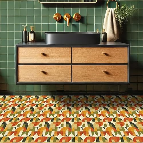 Miniatura 2 de 10 azulejos de suelo geométricos abstractos retro de 12 x 12 pulgadas, despegar y pegar, autoadhesivos, autoadhesivos, calcomanías de vinilo para