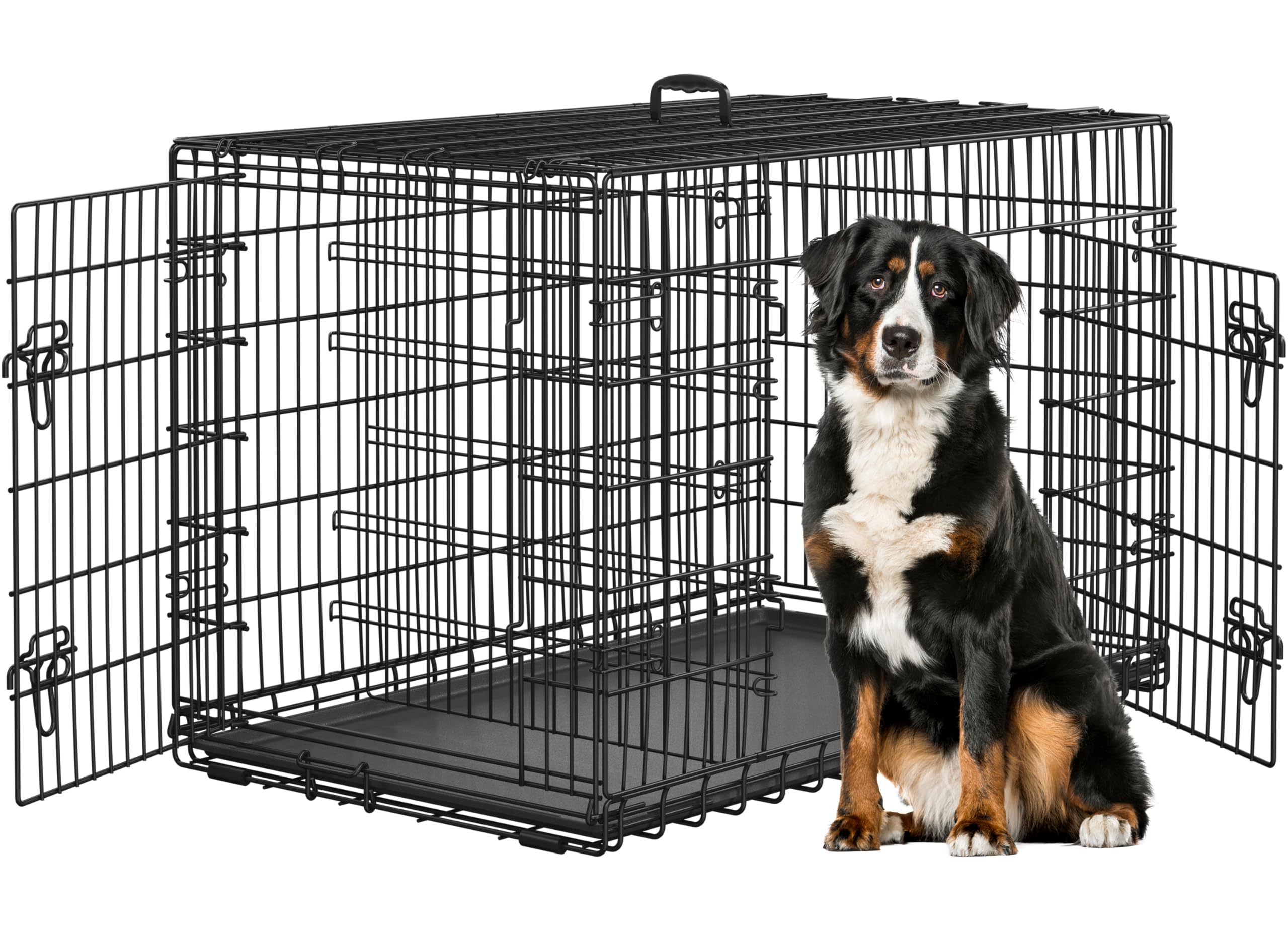 Yaheetech Gabbia per Cani Gatti Kennel in Metallo Cuccioli Pieghevole con Vassoio Rimovibile Doppia Porta e Divisorio Regolabile 122,5 × 73 × 80 cm Nero