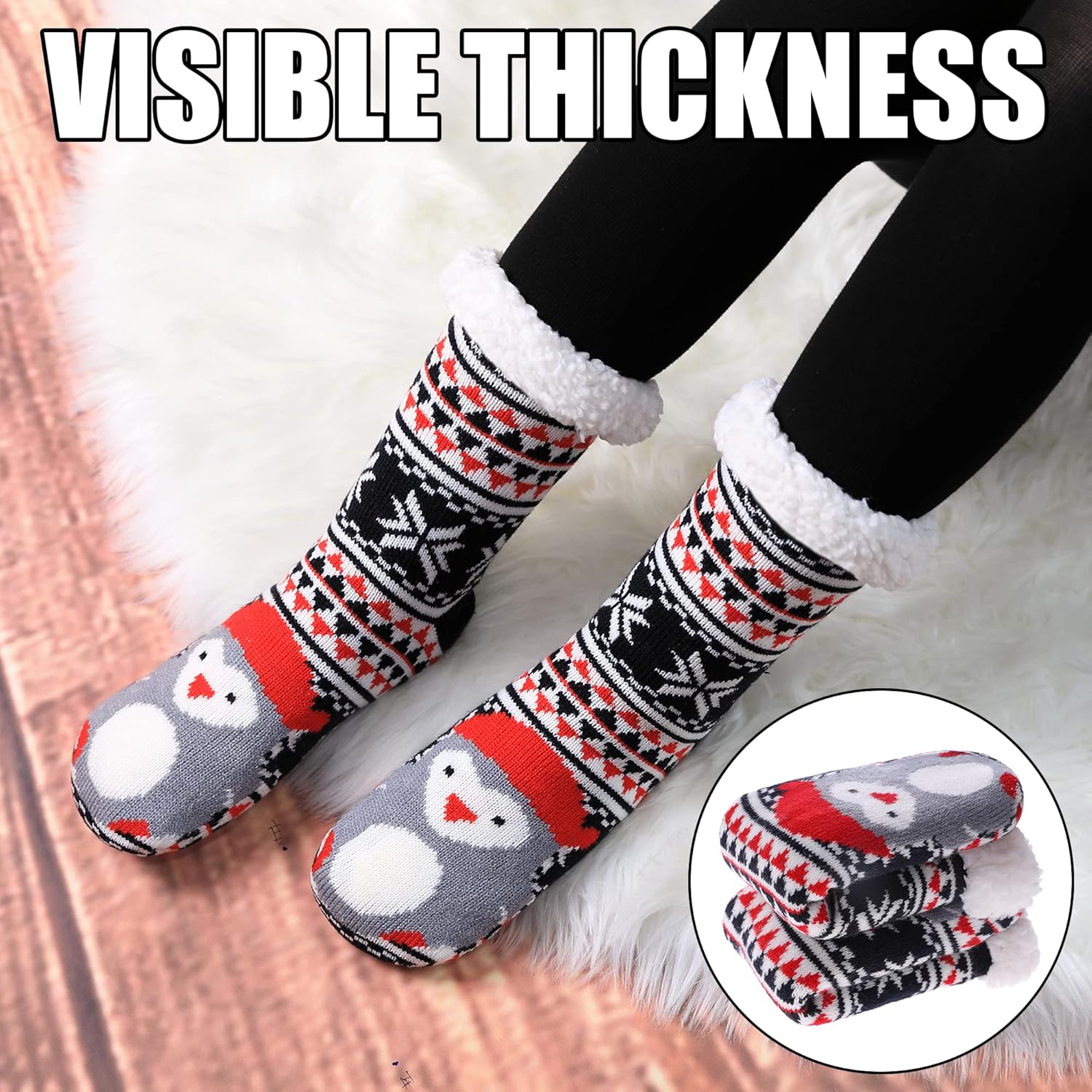 POEATEZO Womens Slipper Socks Soft Warm Fluffy Winter Fleece Lined Sherpa Socks - Image 2