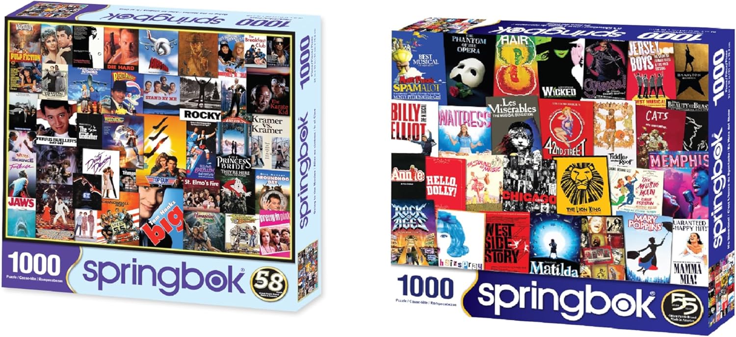 Springbok 1000 Piece Puzzles for Adults - Set of 2 Collage Jigsaw Puzzles - Going to The Movies and It's Showtime