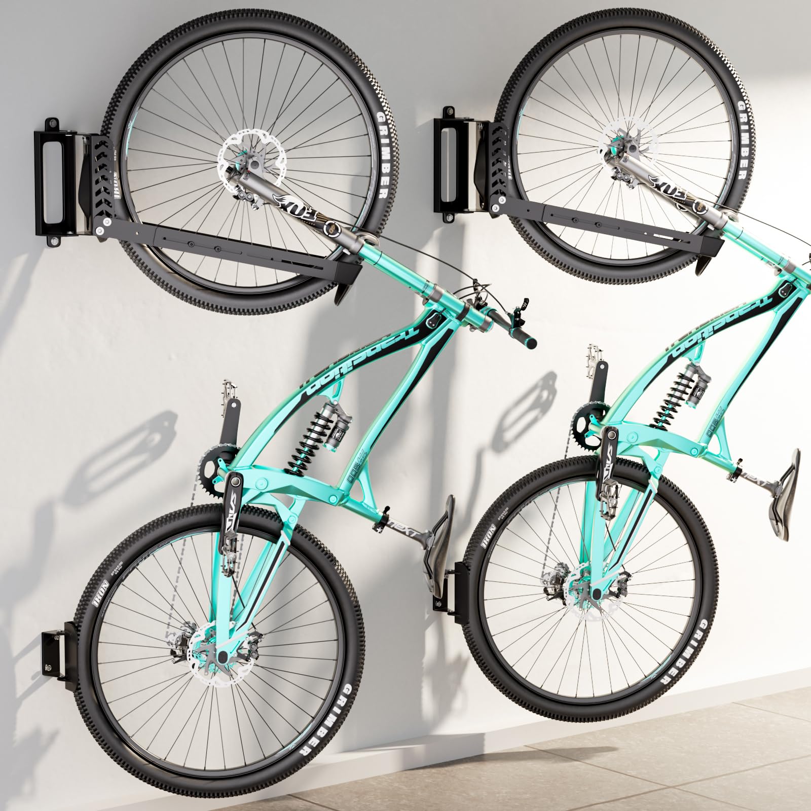 Photo 1 of 2-Pack Swivel Bike Rack Wall Mount, Bike Hangers for Garage, Space-Saving Vertical Bike Holder, Holds up to 77 lbs, Bicycle Wall Hanger Storage, No Heavy Lifting Required Indoor Hanging Bike Rack