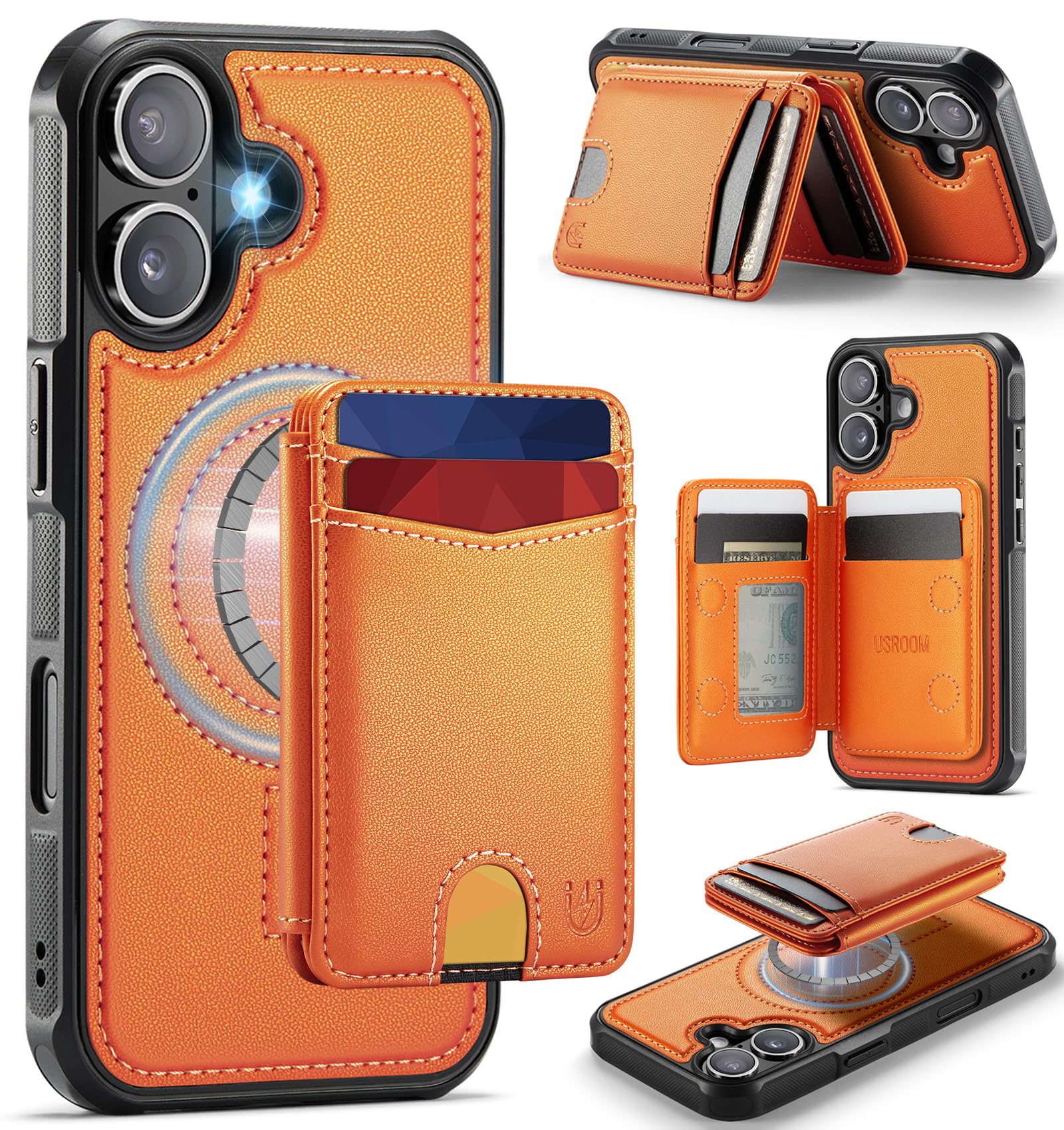 Photo 1 of Usroom for iPhone 17 Wallet Case, Orange