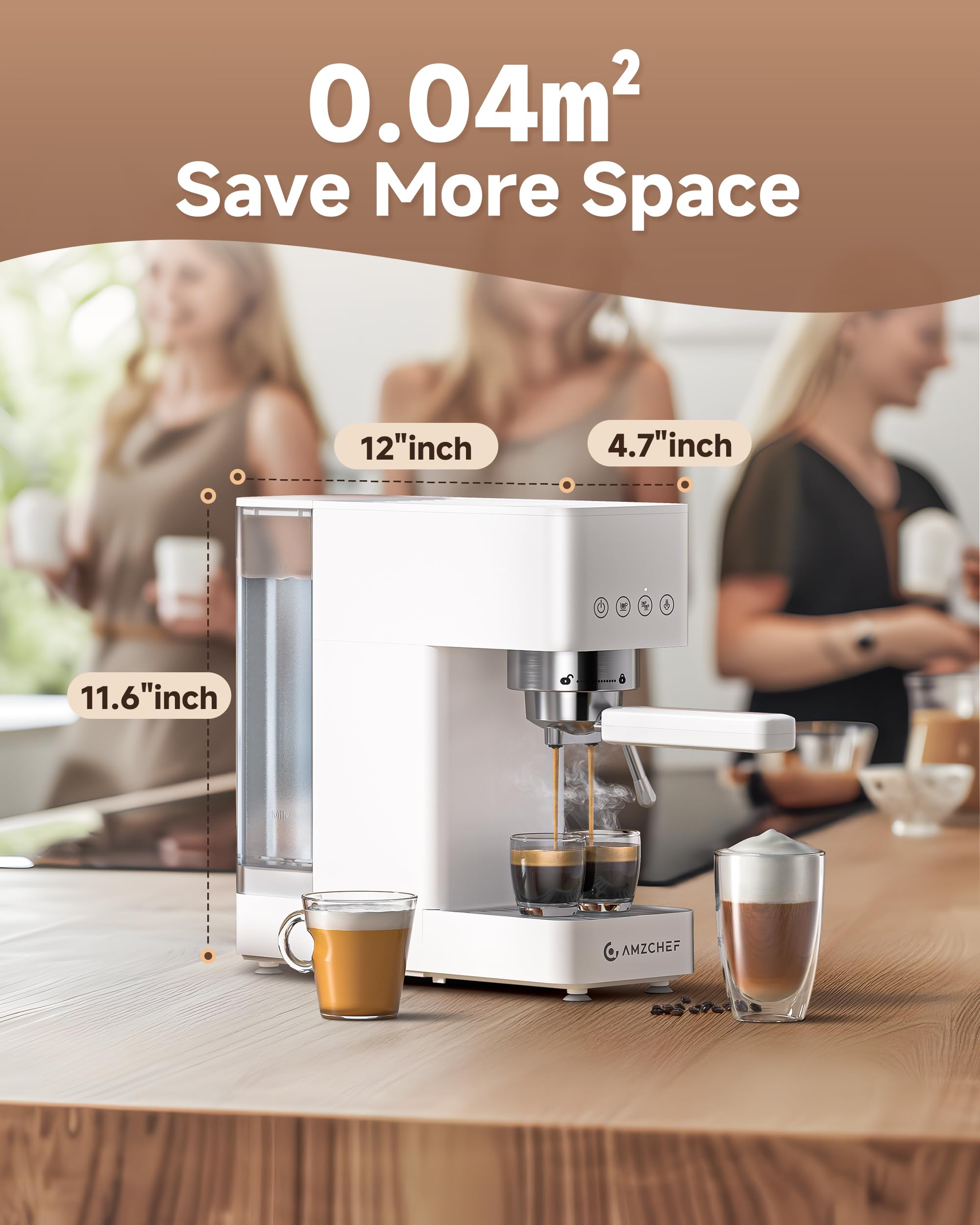 AMZCHEF Compact Espresso Machine 20 Bar, Americano, Latte & Cappuccino view 7