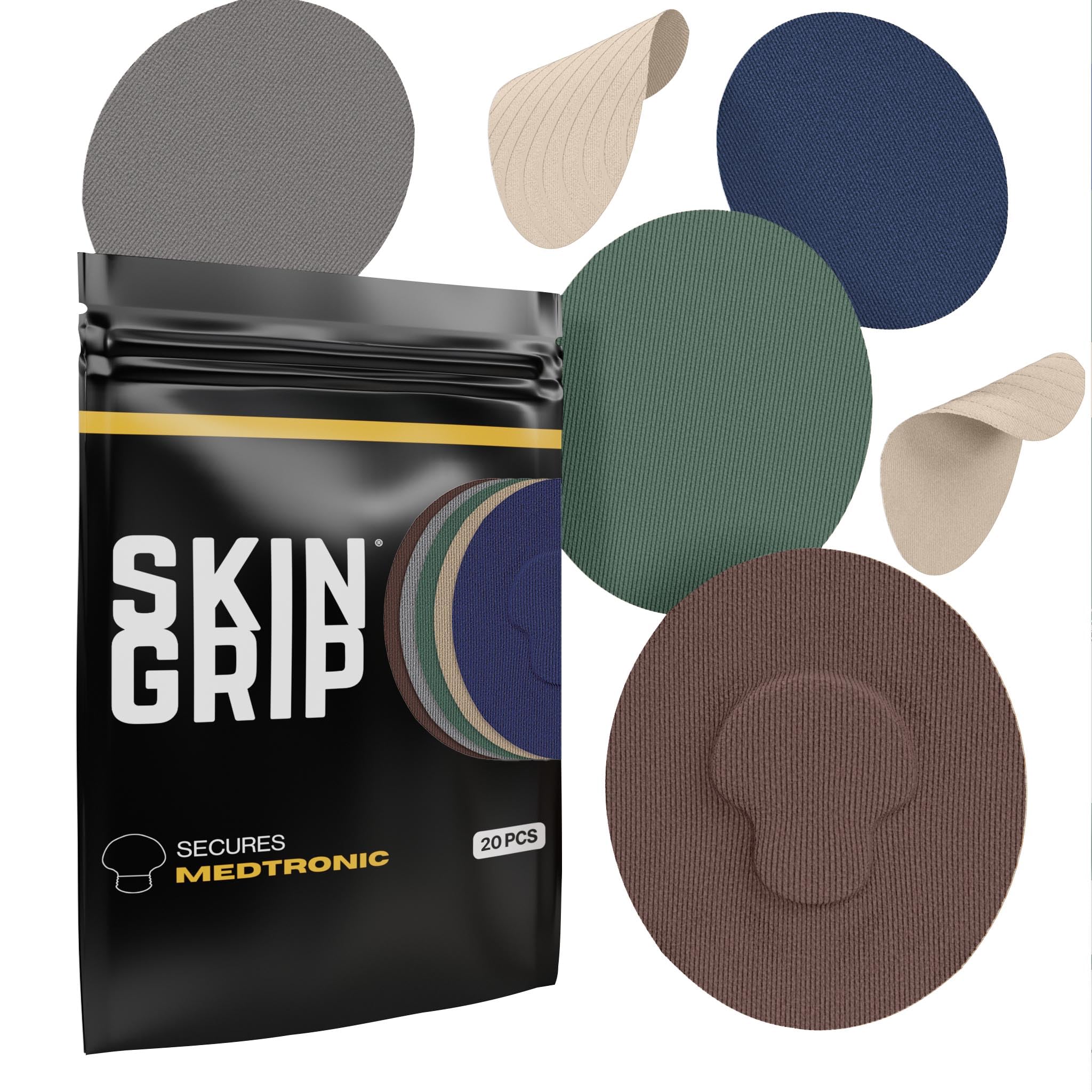 Skin GripCGM Sensor Patches Compatible with Medtronic Guardian (20-Pack), Waterproof & Sweatproof for 10-14 Days, Pre-Cut Adhesive Tape, Continuous Glucose Monitor Patch, Basics Pack