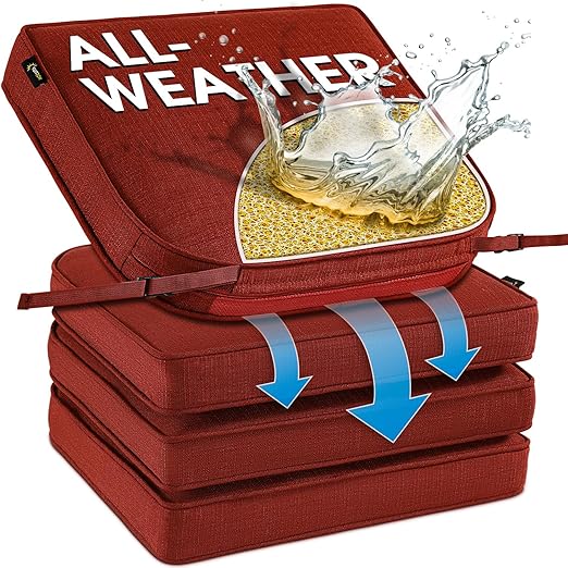 SUNROX DryFast Foam Outdoor Chair Cushion with DryMesh Drainage, All-Weather FadeShield Water Resistant Patio Furniture Cushions, Ultra Durable Patio Chair Cushions 17"x16", 4 Pack Burgundy