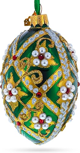 Miniatura 3 de Joyas en huevo de cristal verde adorno de Navidad 4 pulgadas