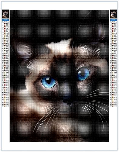 Miniatura 2 de Kits de pintura de diamantes para adultos, lindo gato siamés redondo de taladro completo 5D diamantes gemas arte taladro kits de decoración del