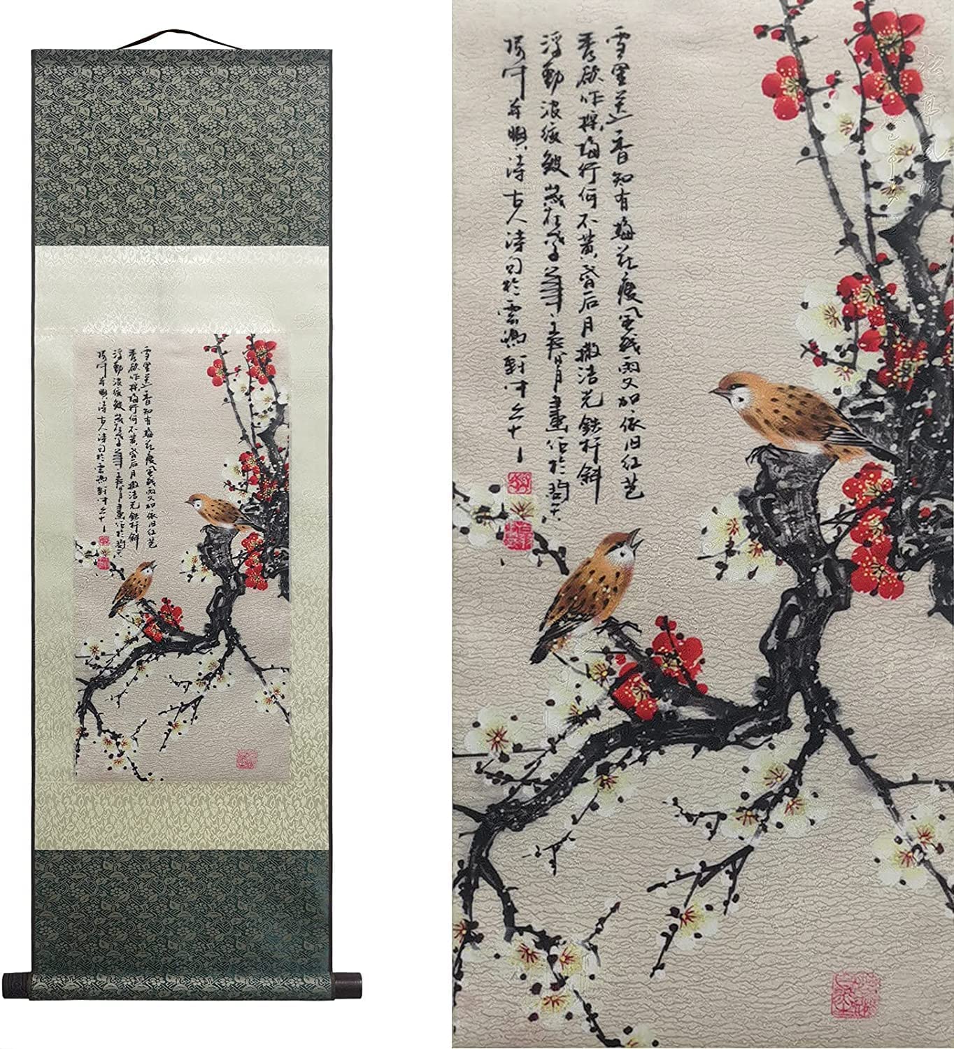 BNKJdtuW antique scroll painting, Chinese Wall Art Scroll Painting,Silk Scrollg Summer Autumn Winter Landscape Beaut(C2)