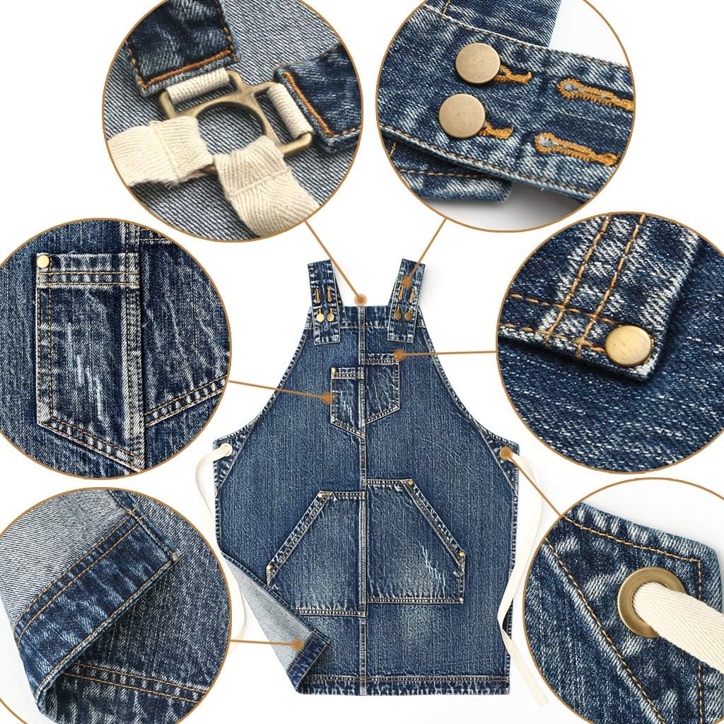 Jeanerlor - Denim Apron for Women With Pockets Cross-Back Straps & Adjustable S to L (Denim Blue)