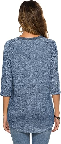 Miniatura 6 de HOCOSIT - Camiseta de verano para mujer con manga raglán, cuello en V, manga de 34, botones, estilo novio