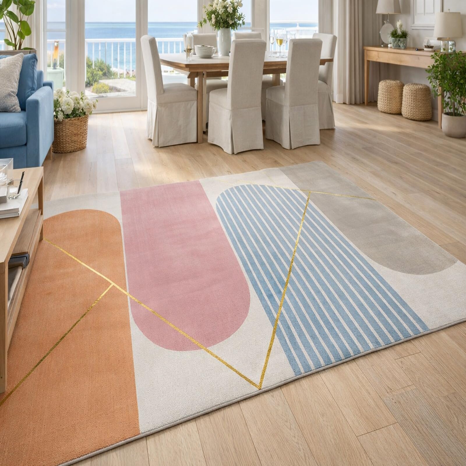 Tapis carré multicolore pour égayer votre salon ou entrée de 100x100 cm