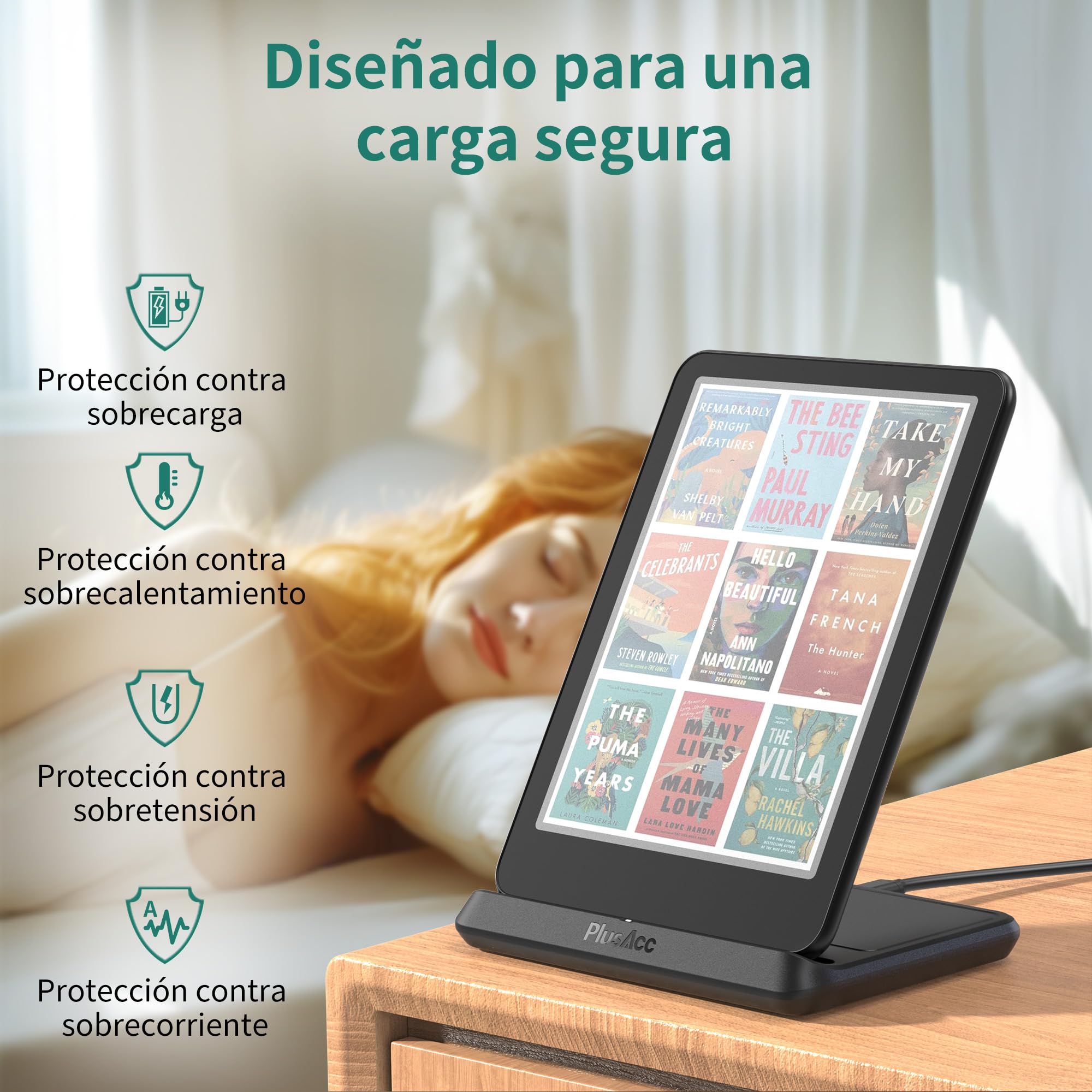 PlusAcc Estación de carga inalámbrica para Kindle Paperwhite Signature Editions (2022 y 2024) y Colorsoft Signature Edition y smartphones, soporte de carga plegable, compatible con iPhone 14 Pro Max