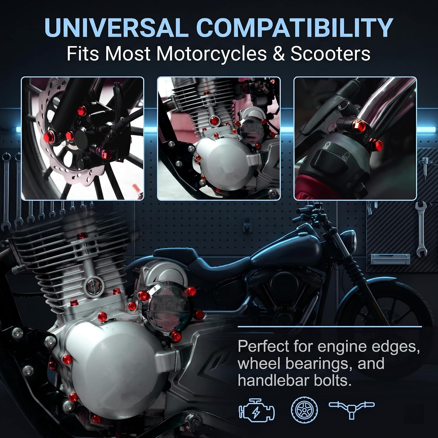 30 PCS Motorcycle Bolt Covers, Hexagon Glossy Engine Nut Decorative Cap, Waterproof and rustproof Protection Cover, Modification Accessory for Most Motorcycles ATVs Scooters Bikes (Red)