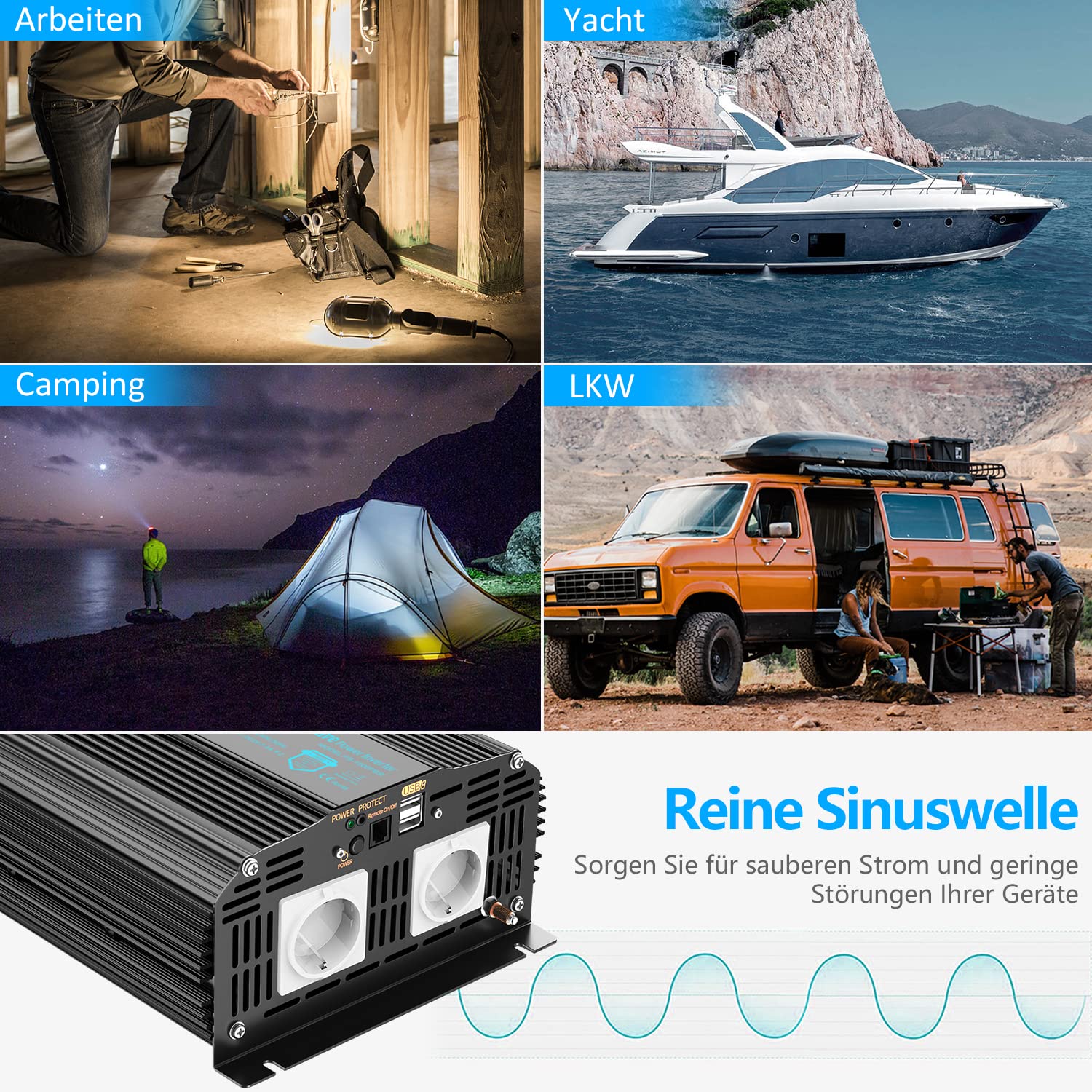 GIANDEL 2000W Inverter Onda Sinusoidale Pura 12V a 230V Anello Magnetico | Convertitore con schermo LCD e compatibilità LiFePO4 per elettrodomestici, casa, camper, camion e solare off-grid
