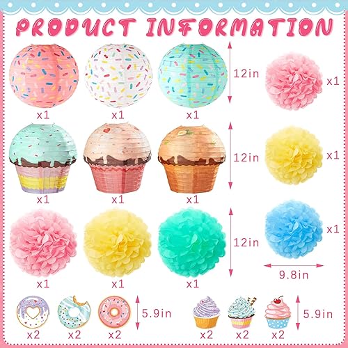 Miniatura 2 de Hortsun 36 linternas de papel colgantes para fiesta de Halloween, rosquillas, dos dulces suministros de cumpleaños, espirales colgantes, flores de