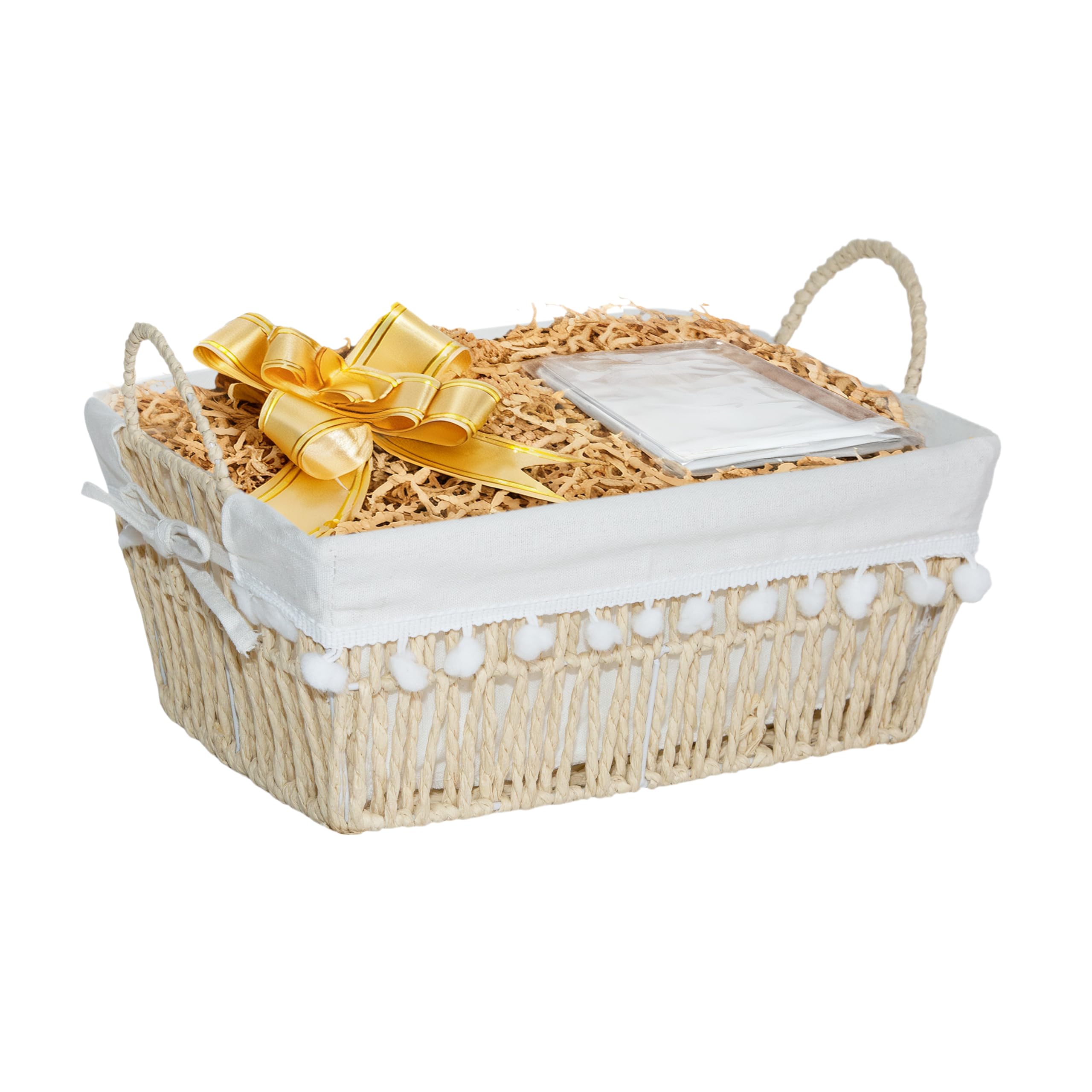 Wickerfield Gift Hamper Basket Kit with Shredded Paper, Make Your Own Gift Hamper, Woven Wicker Basket with Lining, Paper Rope and Seagrass Baskets with Handle (Paper Rope Basket, Kraft Filling)